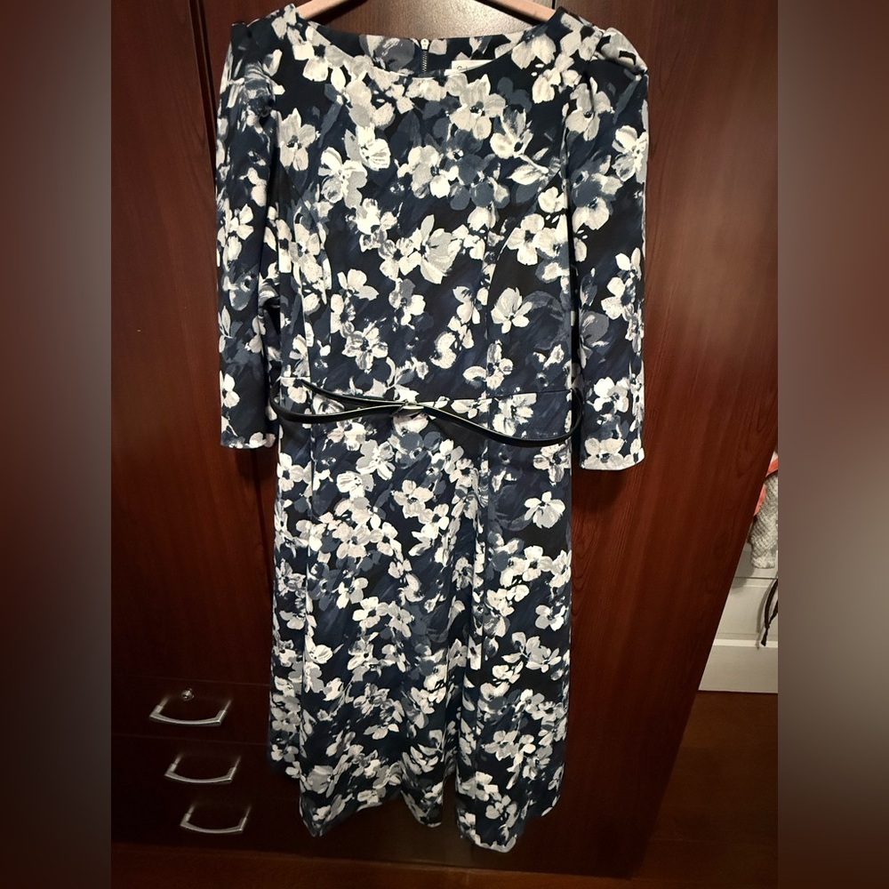 Calvin Klein Floral Navy and White Dress